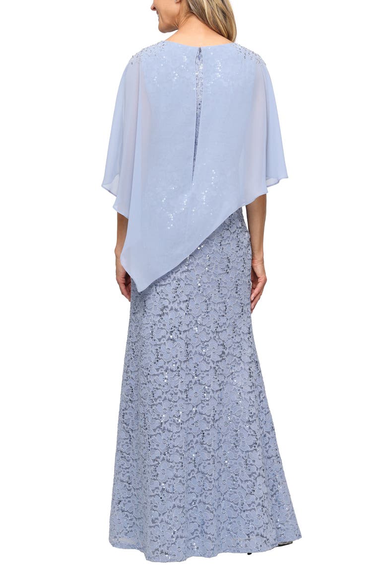 Sequin Lace Capelet Dress, Alternate, color, HYDRANGEA