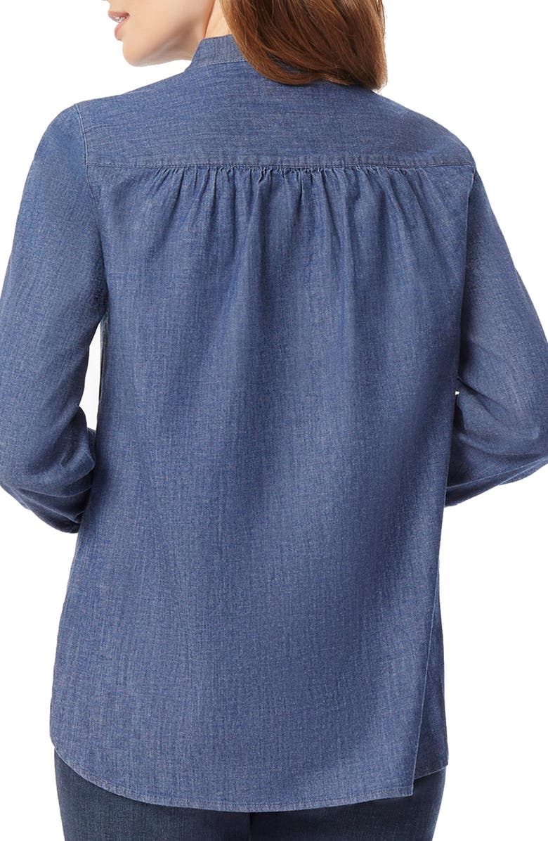 Jones New York Ruffle Accent Stretch Cotton Denim Tunic Top, Alternate, color, Indigo Dark Wash