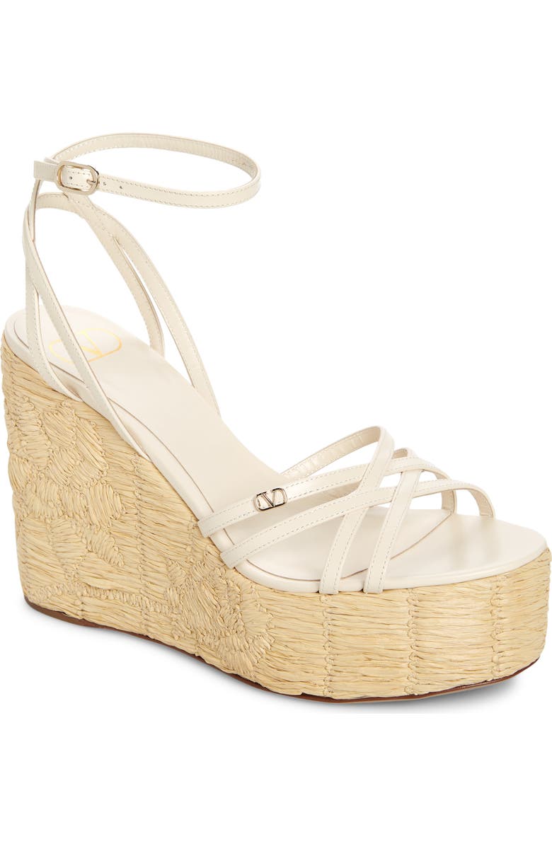 Valentino Garavani Raflower Platform Wedge Sandal, Main, color, Light Ivory/ Naturale