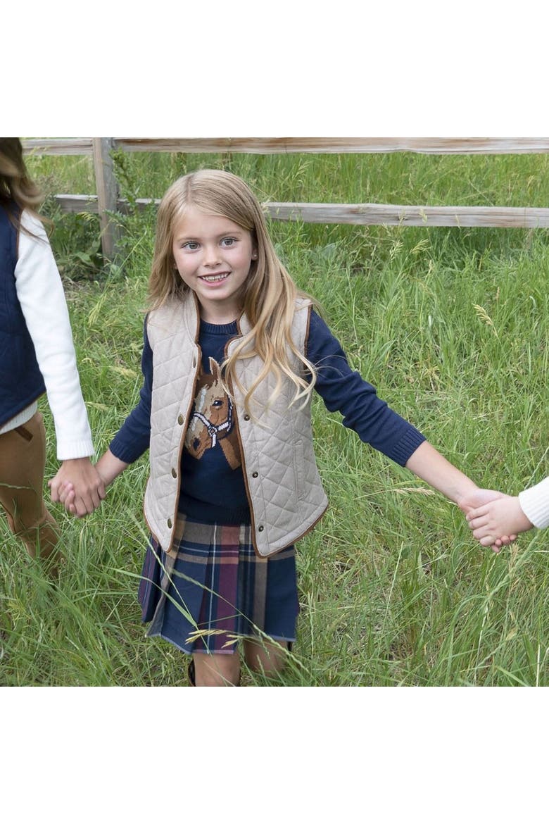 Girls' Organic Horse Intarsia Sweater, Kids, Alternate, color, Navy