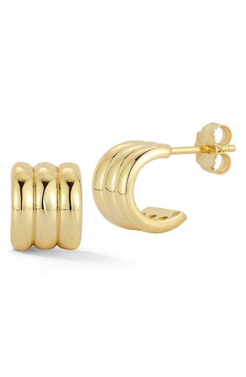 Triple Row Huggie Hoop Earrings