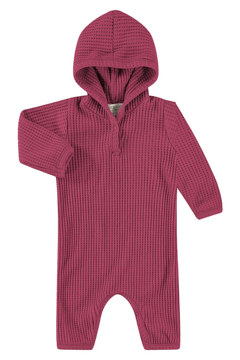 Waffle Knit Hooded Romper, Main, color, BURGUNDY