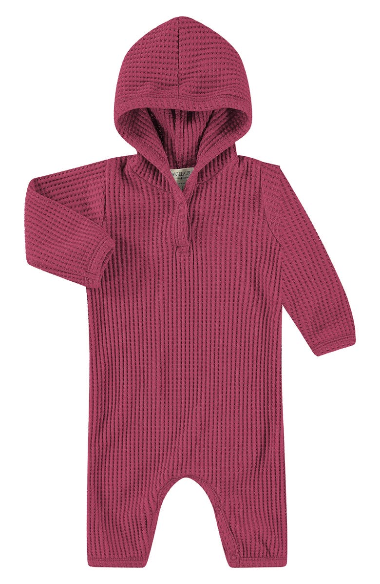 PAIGELAUREN Waffle Knit Hooded Romper, Main, color,