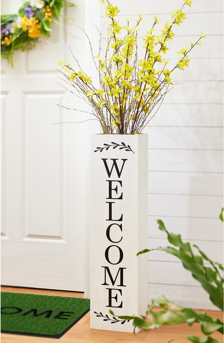 Glitzhome Double Sided Solid Wood Boxed "WELCOME PORCH" Porch Sign, Alternate, color, White