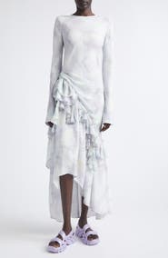 Collina Strada Athena Long Sleeve Ruffle Asymmetric Crepe Dress