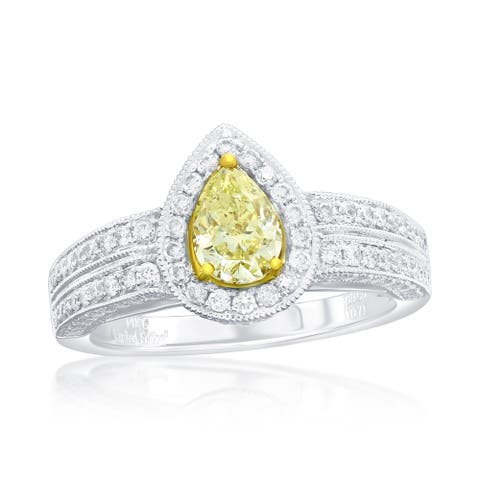 14K White & Yellow Gold 0.71ct Yellow Diamond & 0.90cttw Diamond Ring