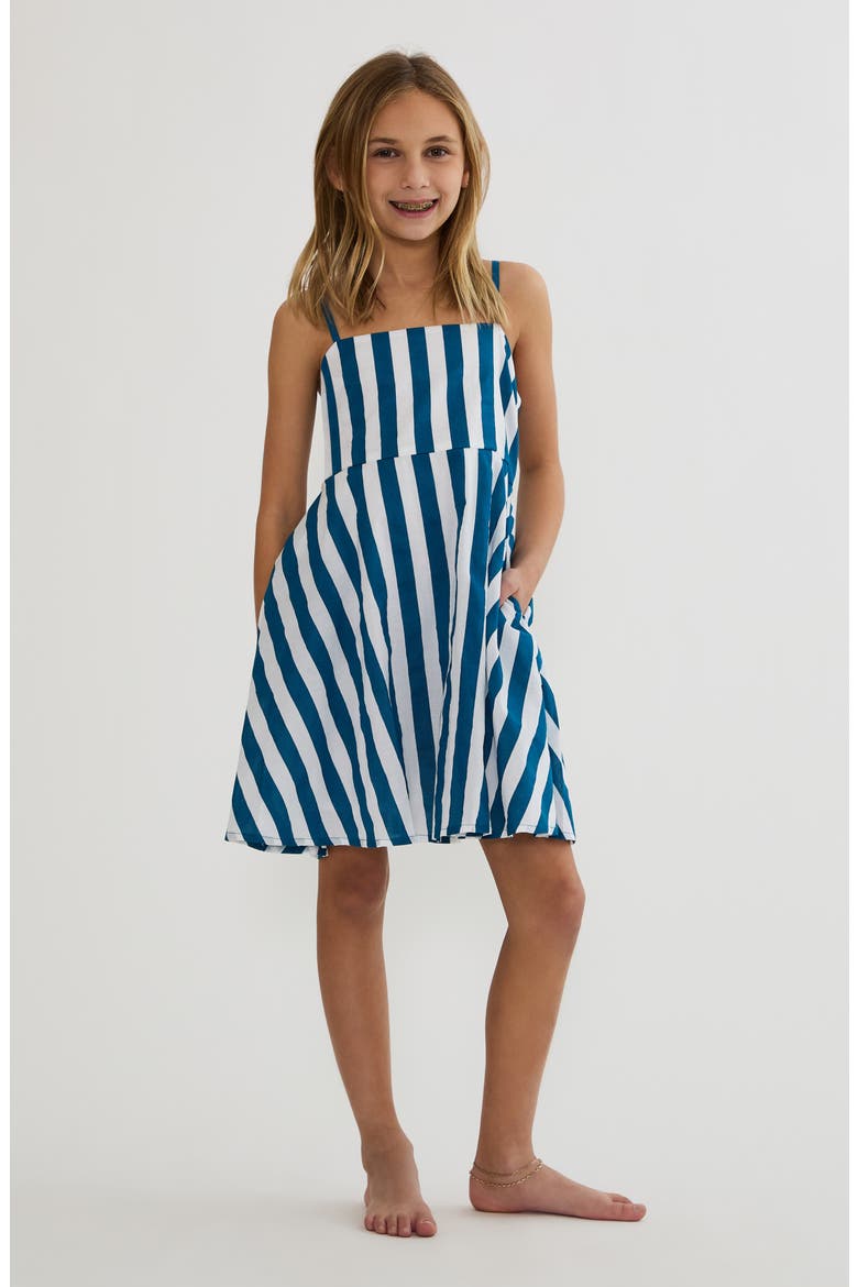 Kids' Little Rianne Stripe Cover-Up Sundress, Main, color, TWILIGHT TIDES STRIPES