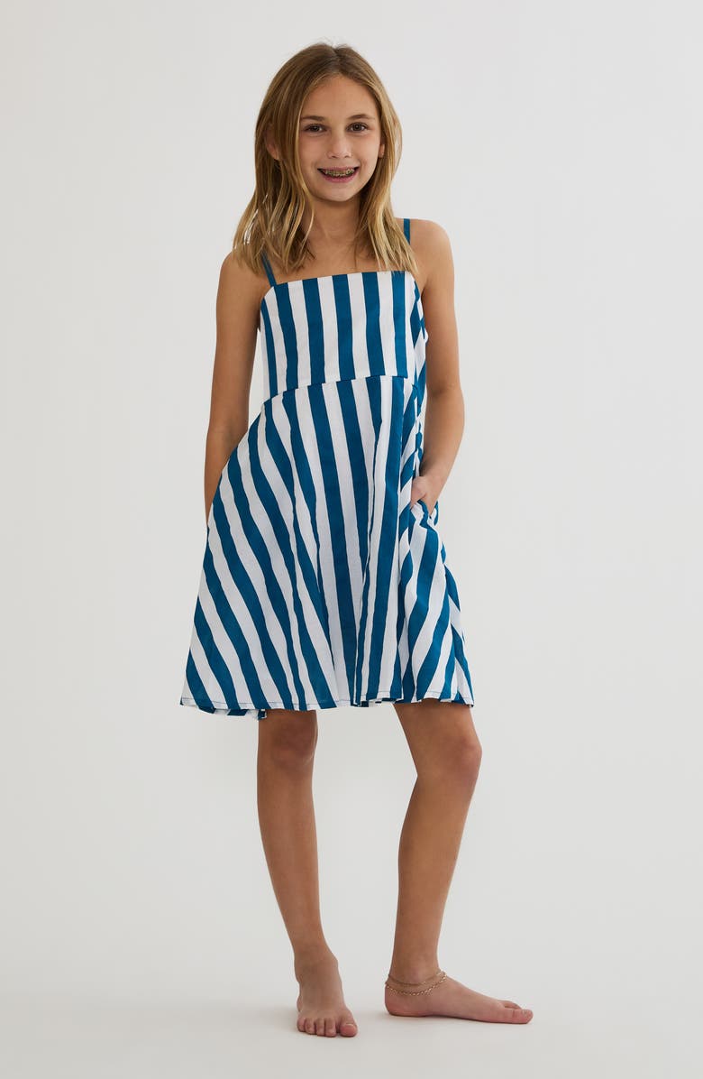 Beach Riot Kids' Little Rianne Stripe Cover-Up Sundress, Main, color, Twilight Tides Stripes