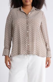 MAX STUDIO Circle Stripe Long Sleeve Button-Up Shirt