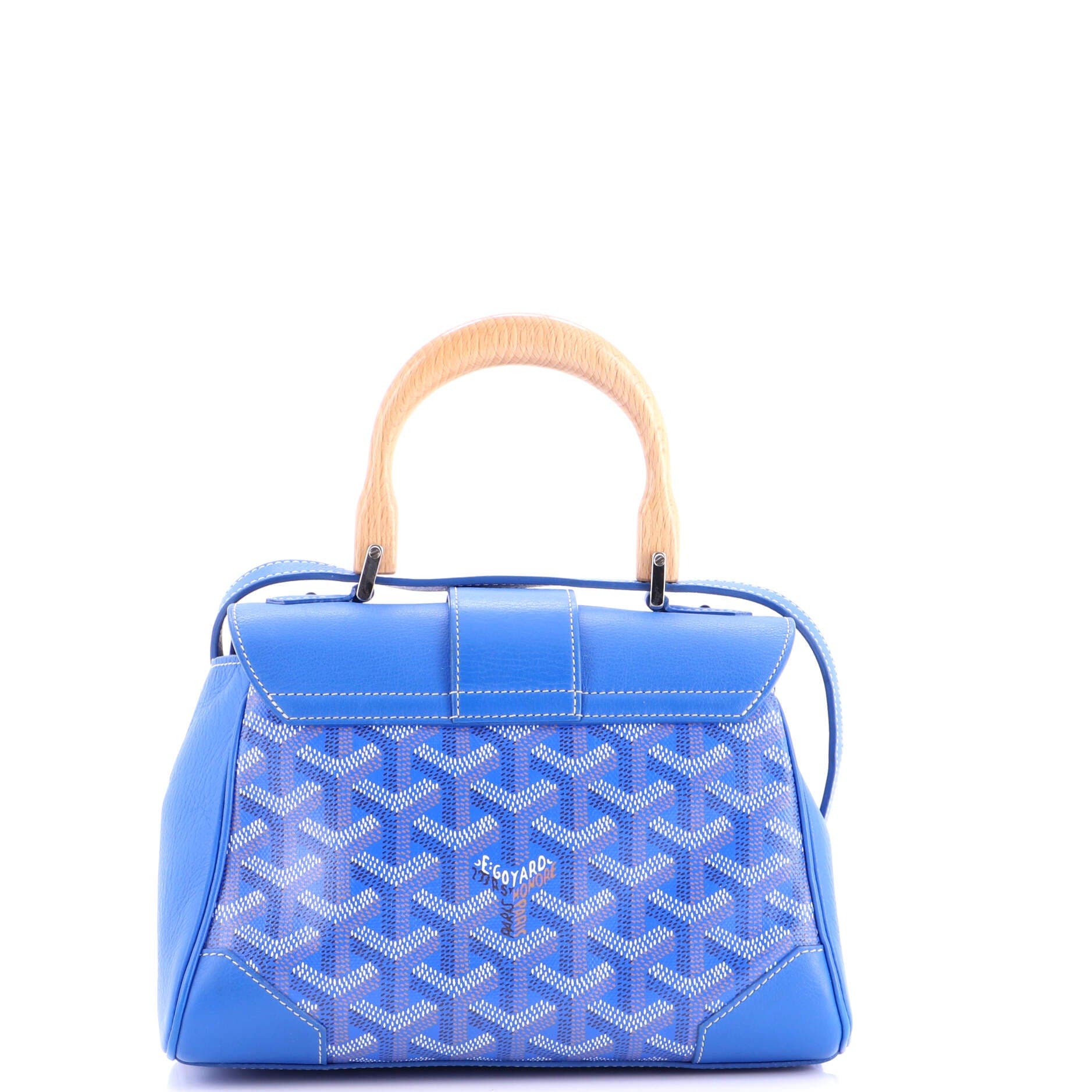 Pre-Owned Goyard Saigon Top Handle Bag Coated Canvas with Leather Mini, Alternate, color, Blue