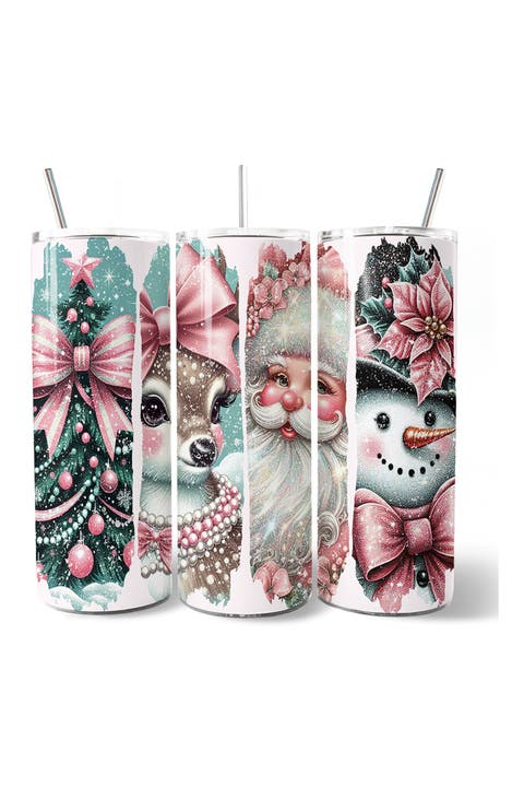 Vintage Pink Christmas Characters Tumbler