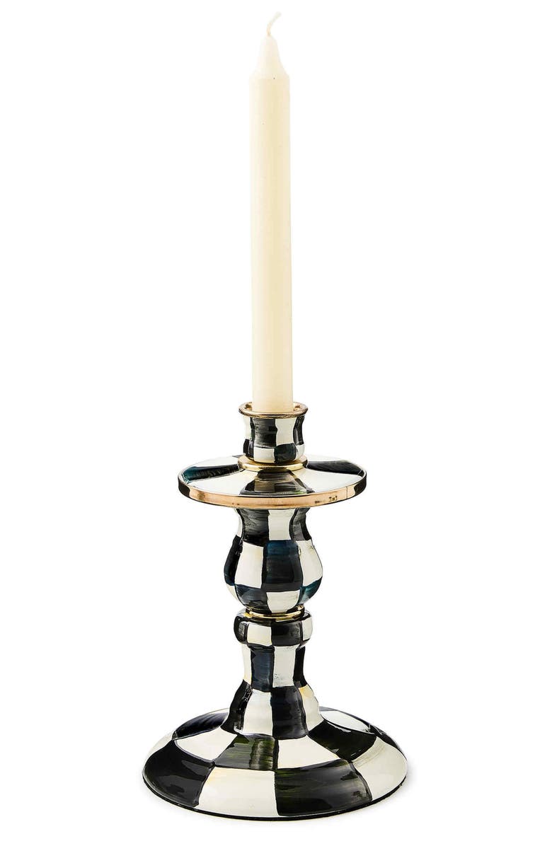 MACKENZIE CHILDS Courtly Check Short Enameled Steel Candleholder, Alternate, color, Black/ White