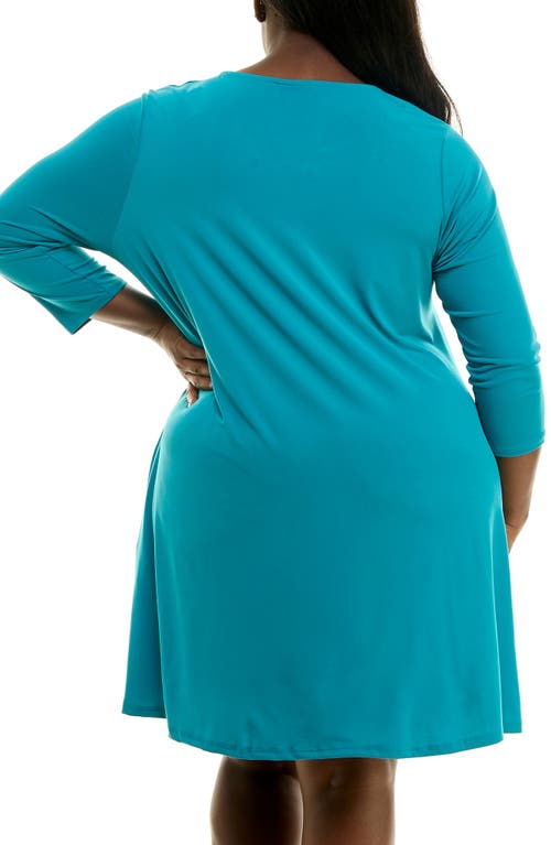 Nina Leonard Three-quarter Sleeve Trapeze Dress In Blue