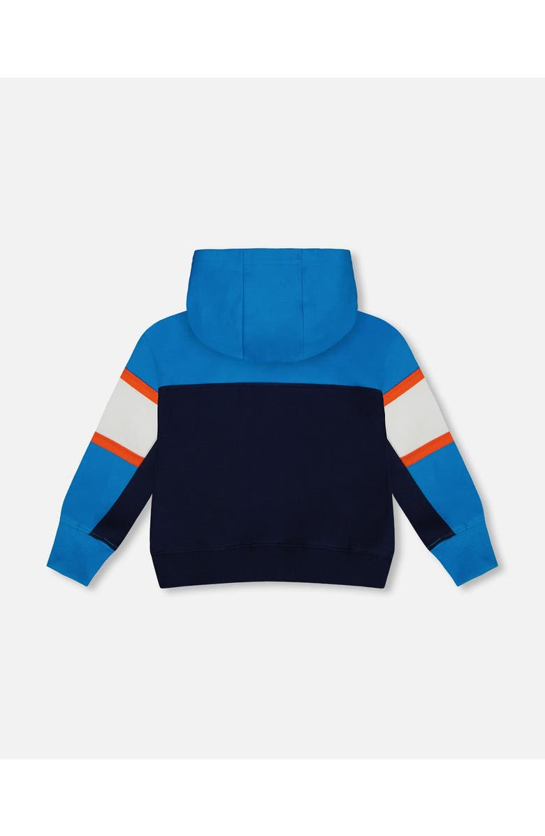 Deux par Deux Little Boy's Full Zip Colorblock Hooded Fleece Sweatshirt Navy, Alternate, color, 
