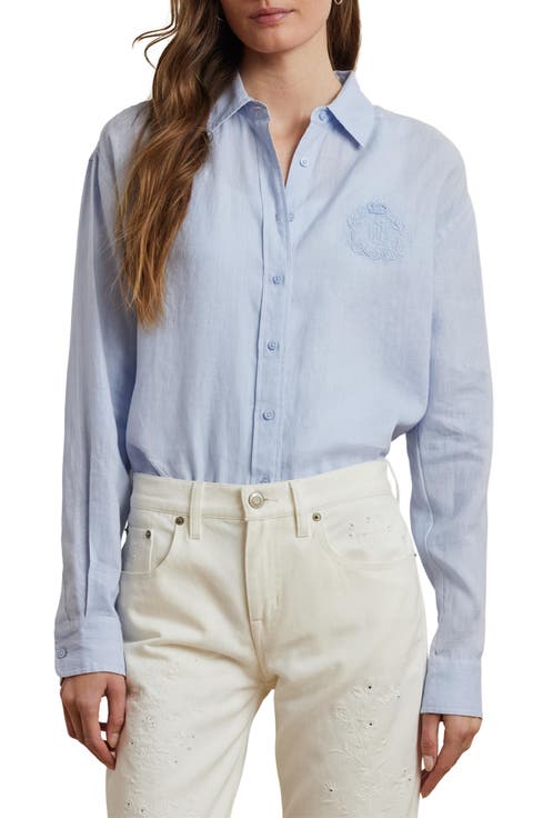Embroidered Logo Linen Button-Up Shirt