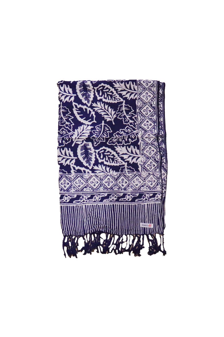 Hand Dyed Batik Scarf, Alternate, color, Blue Leaves