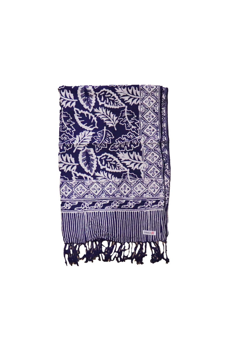 Kasih Co-op Hand Dyed Batik Scarf, Alternate, color, Blue Leaves