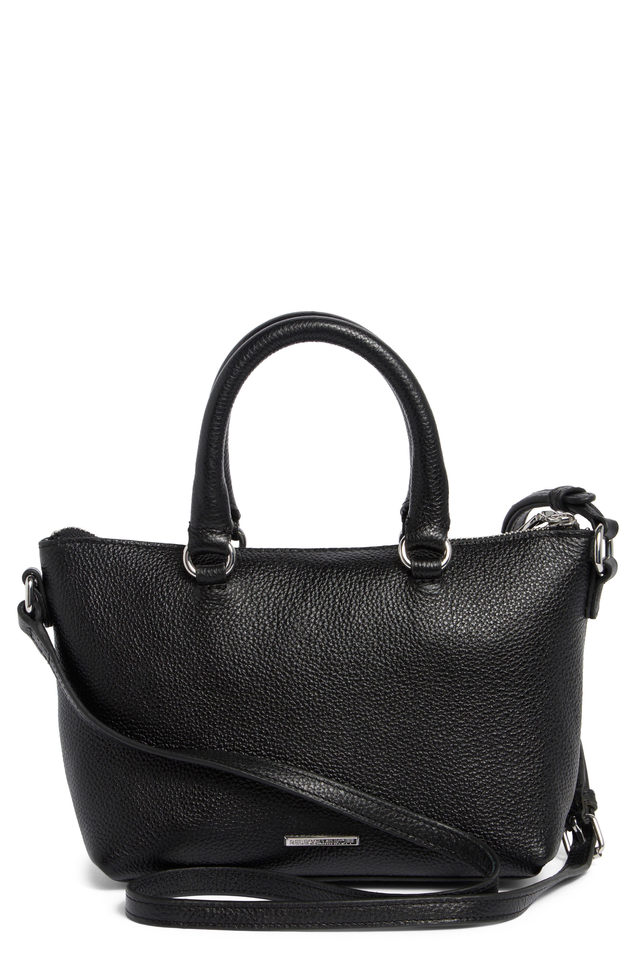 Rebecca Minkoff Micro Moto Leather Satchel, Alternate, color, Black