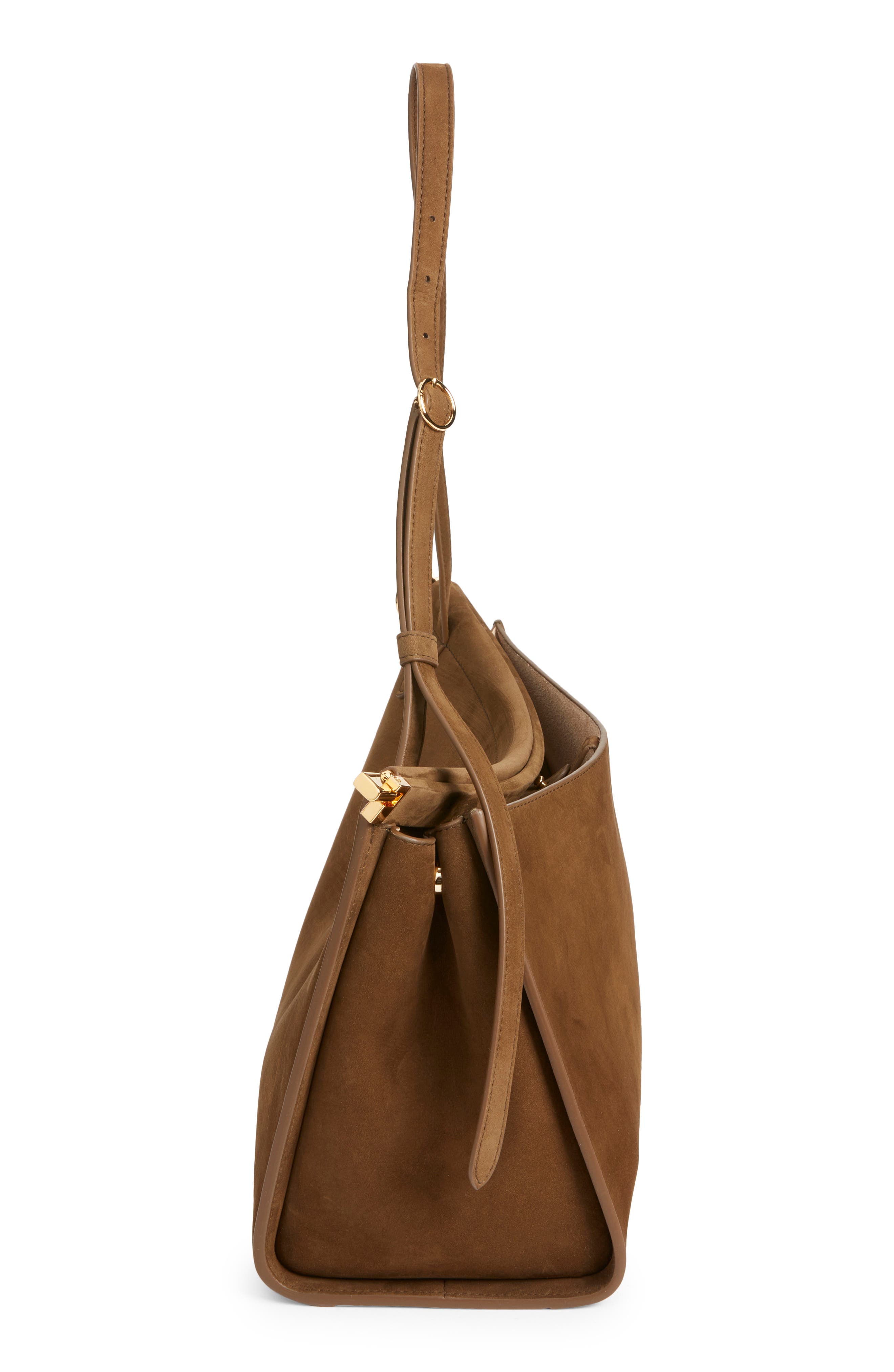 Alaïa Le Click Pocket Nubuck Leather East/West Shoulder Bag, Alternate, color, Khaki