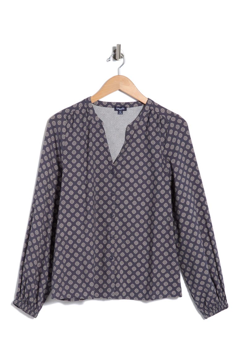 Long Sleeve Vera Blouse, Main, color, ICE NAVY BLUE/ WHITE