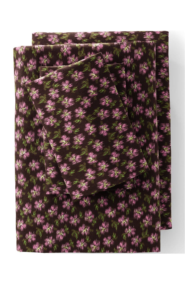 Lands' End 5oz Velvet Flannel Plaid Sheets, Main, color, Rich Coffee Artistic Floral