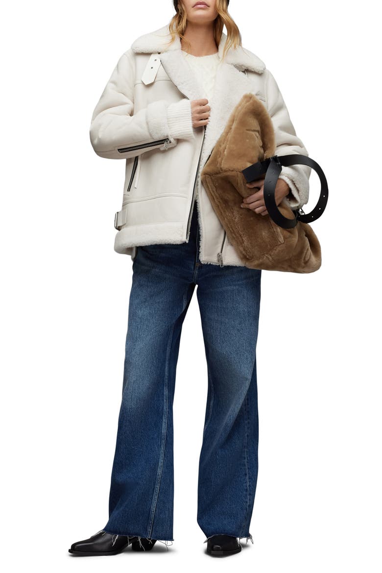 Sola Leather & Genuine Shearling Jacket, Alternate, color, WHITE