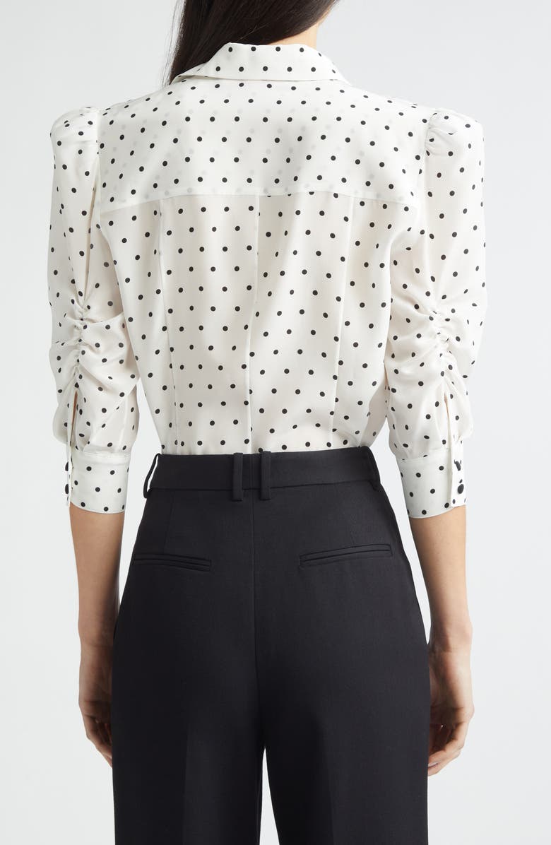 Carolina Herrera Polka Dot Silk Button-Up Shirt, Alternate, color, Ivory Multi