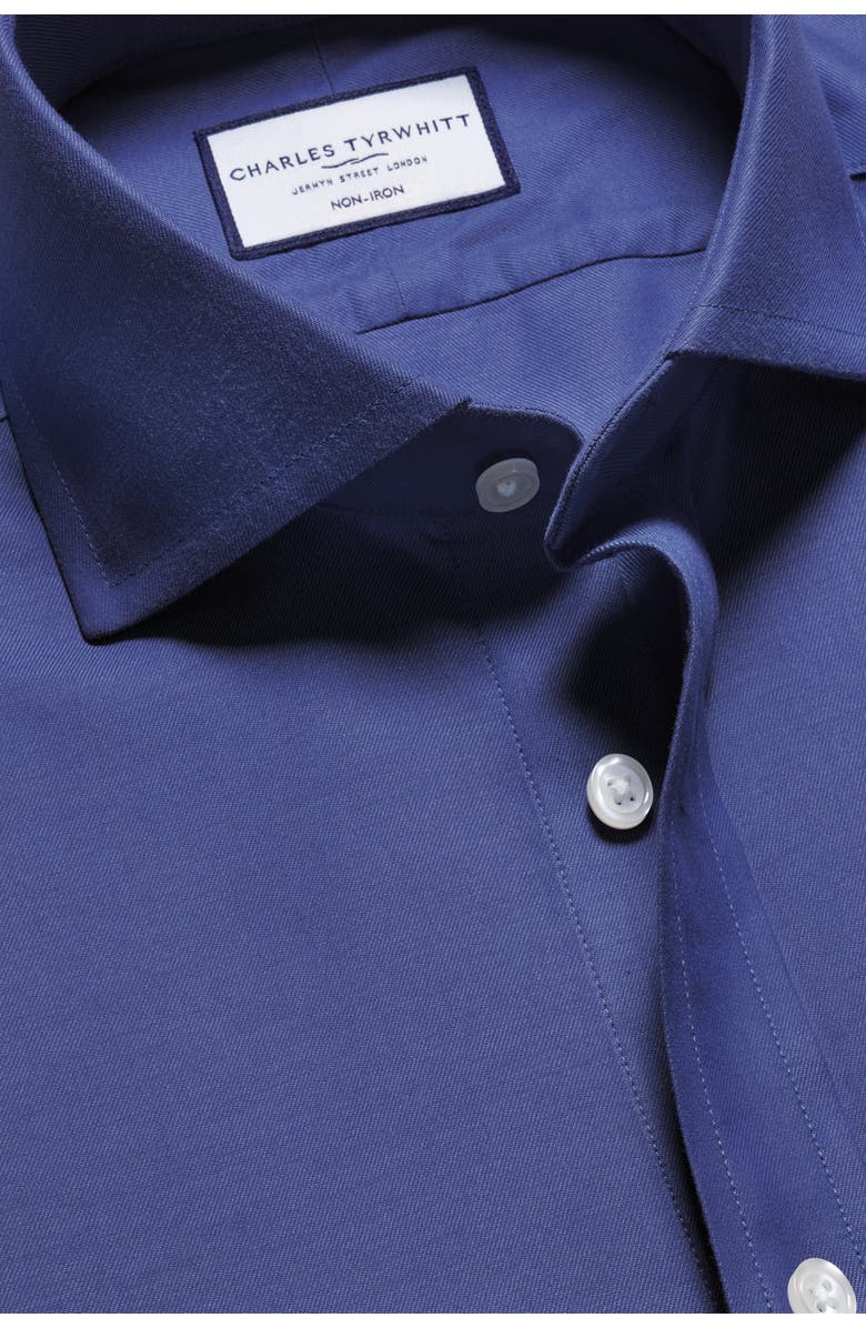 Charles Tyrwhitt Non-Iron Twill Cutaway Slim Fit Shirt Single Cuff, Alternate, color, Cobalt Blue