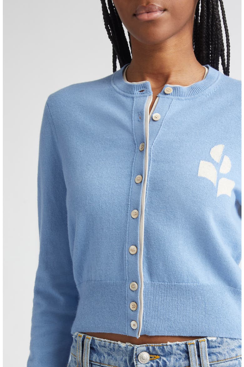 Lona Intarsia Cotton & Wool Cardigan, Alternate, color, DUSKY BLUE/ LIGHT GREY
