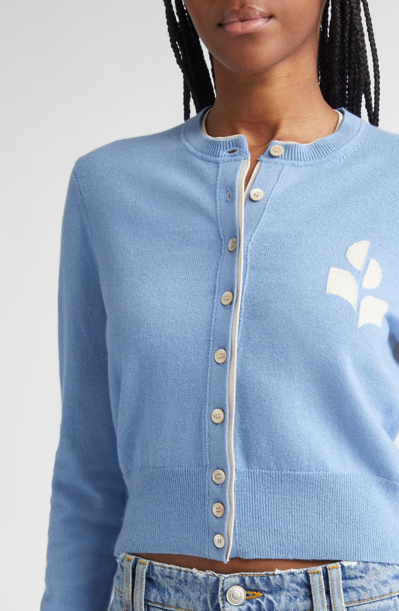 Isabel Marant Étoile Lona Intarsia Cotton & Wool Cardigan, Alternate, color, Dusky Blue/ Light Grey