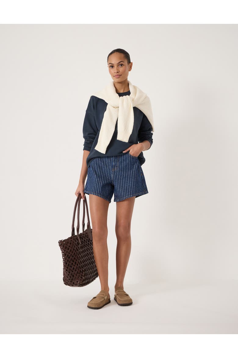 Essential Denim Striped Shorts, Alternate, color, Dark Blue Indigo