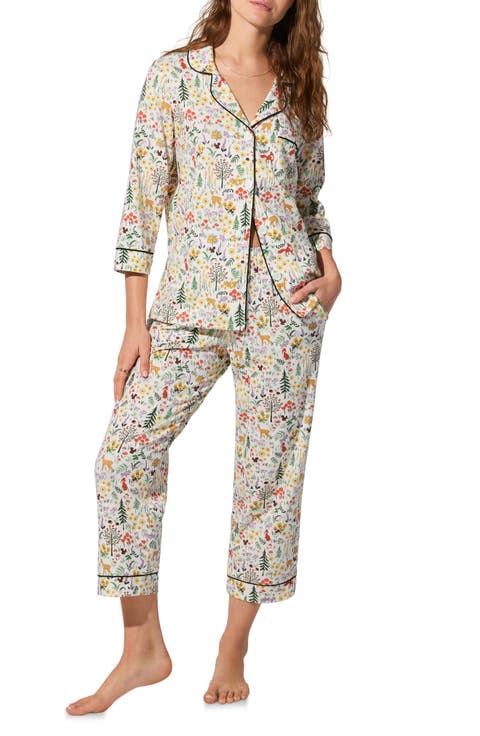 Print Long Sleeve Stretch Organic Cotton Jersey Crop Pajamas (Regular & Plus)