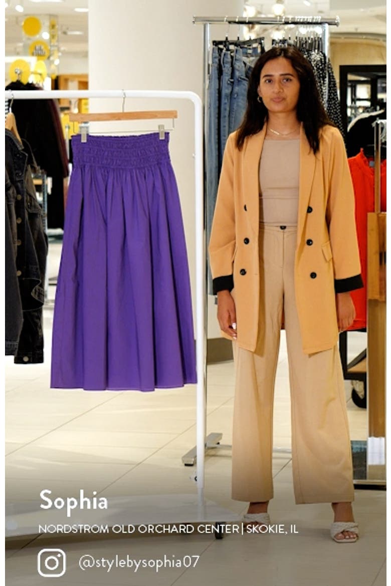 Smocked Waist Cotton Poplin Midi Skirt video
