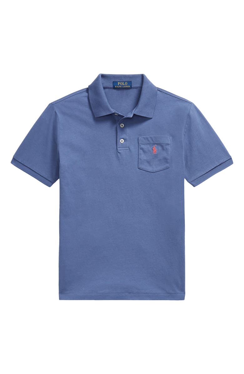 Polo Ralph Lauren Kids' Solid Cotton Jersey Pocket Polo, Main, color, Blue Heaven