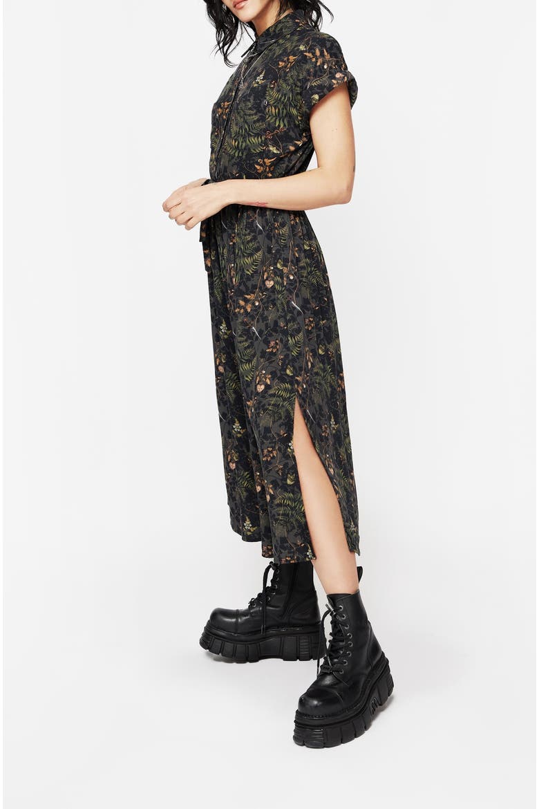 Wither Fern Print Midi Shirt Dress, Alternate, color, Green