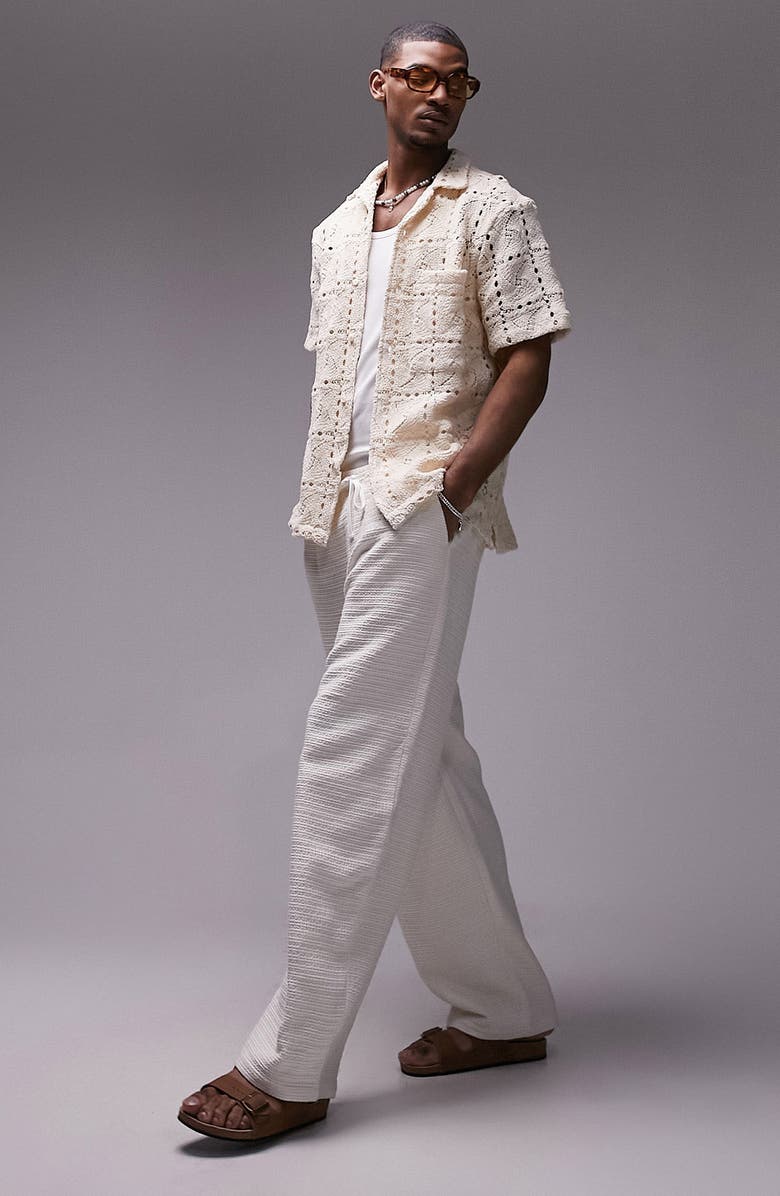 Topman Crochet Camp Shirt, Alternate, color, 