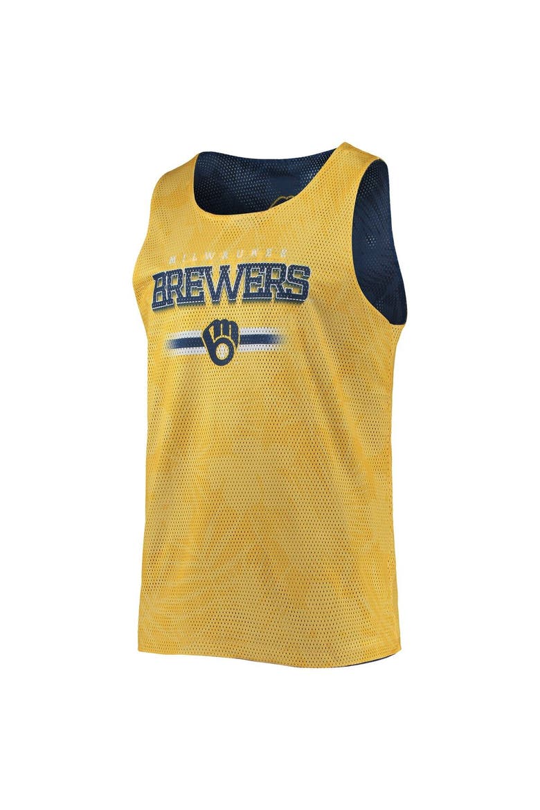 Men's FOCO Navy/Gold Milwaukee Brewers Floral Reversible Mesh Tank Top, Alternate, color, Navy