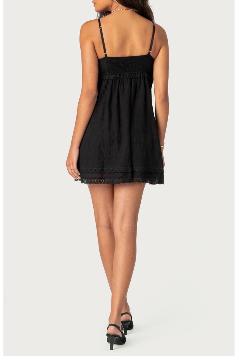 Bonny Eyelet Trim Cotton Babydoll Minidress, Alternate, color, BLACK