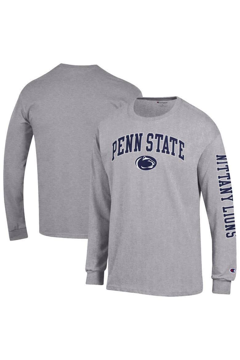 Men's Champion  Heather Gray Penn State Nittany Lions Arch Over Logo 2-Hit Long Sleeve T-Shirt, Main, color, Heather Gray