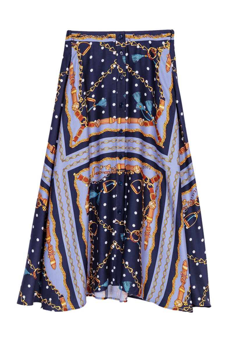 Satin-effect patterned short skirt, Alternate, color, Chain scarf print blue