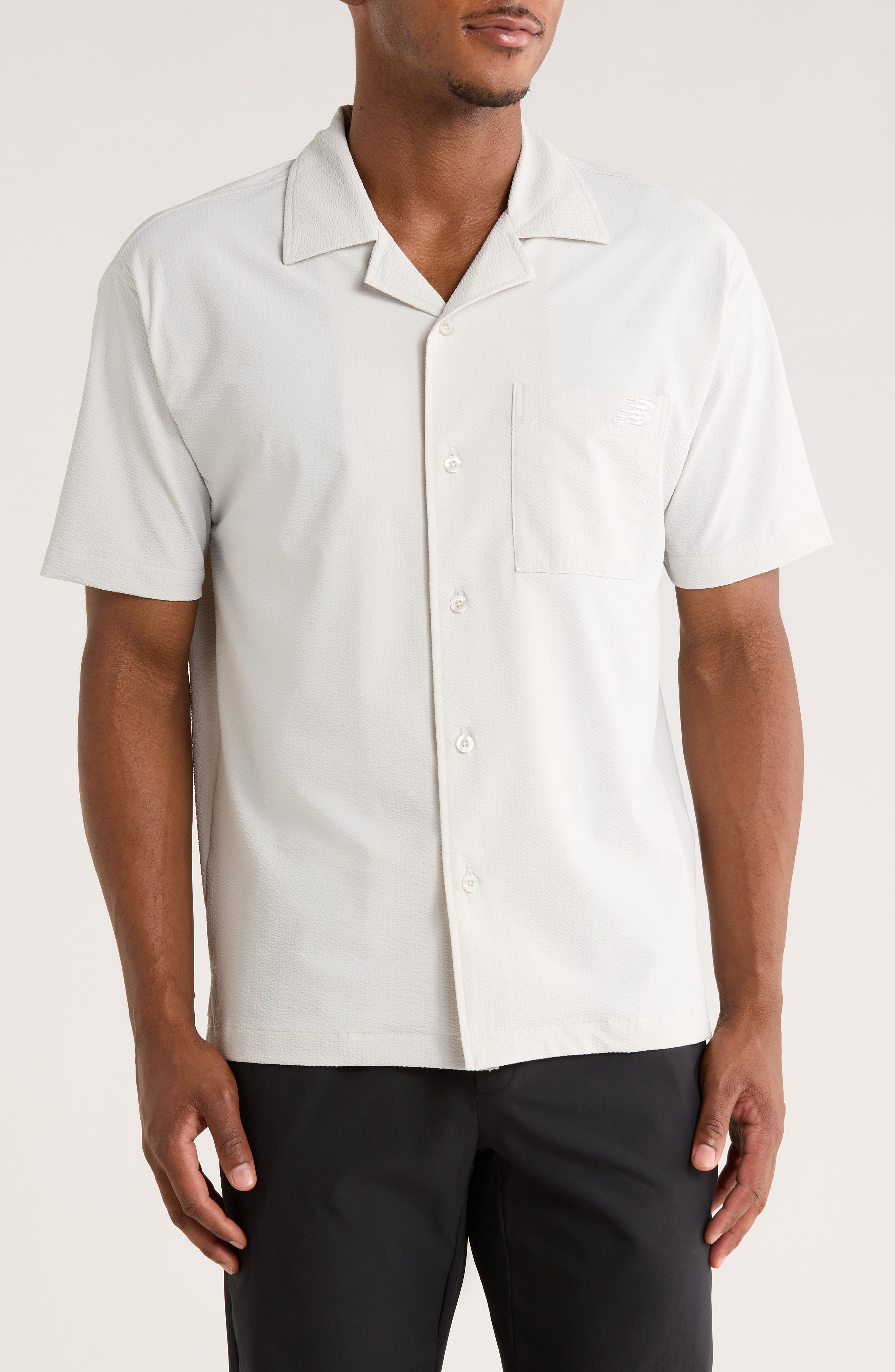 New Balance Seersucker Short Sleeve Button-Up Shirt
