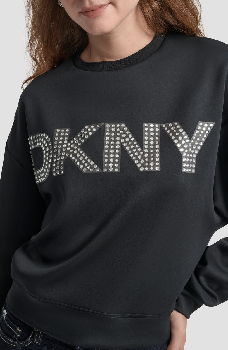 DKNY Embellished Logo Scuba Sweatshirt, Alternate, color, Black