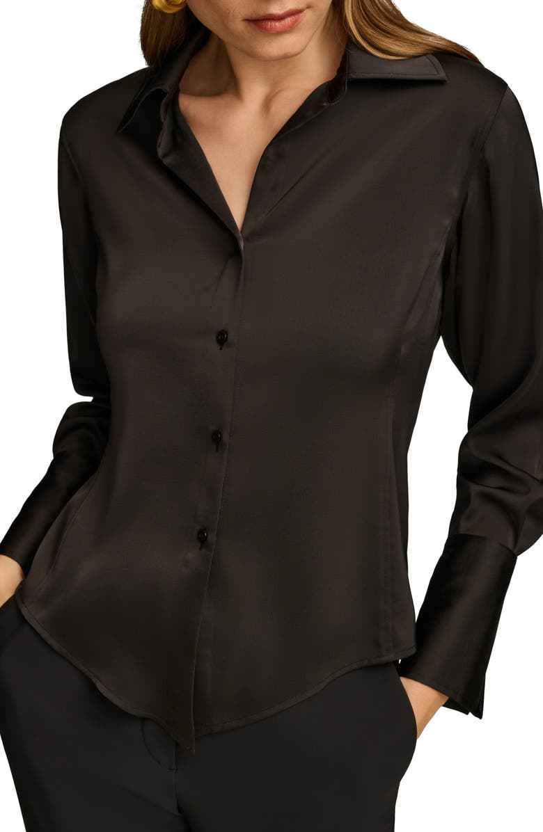 Donna Karan New York Long Sleeve Button-Up Shirt, Main, color, Black