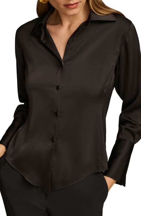 売れ筋商品|||ダナ キャラン ニューヨーク カットソー トップス レディース Women's Button-Front Dolman-Sleeve Linen Top Black DKNY Women's Button-Front Dolman-Sleeve Linen Top - Macy's