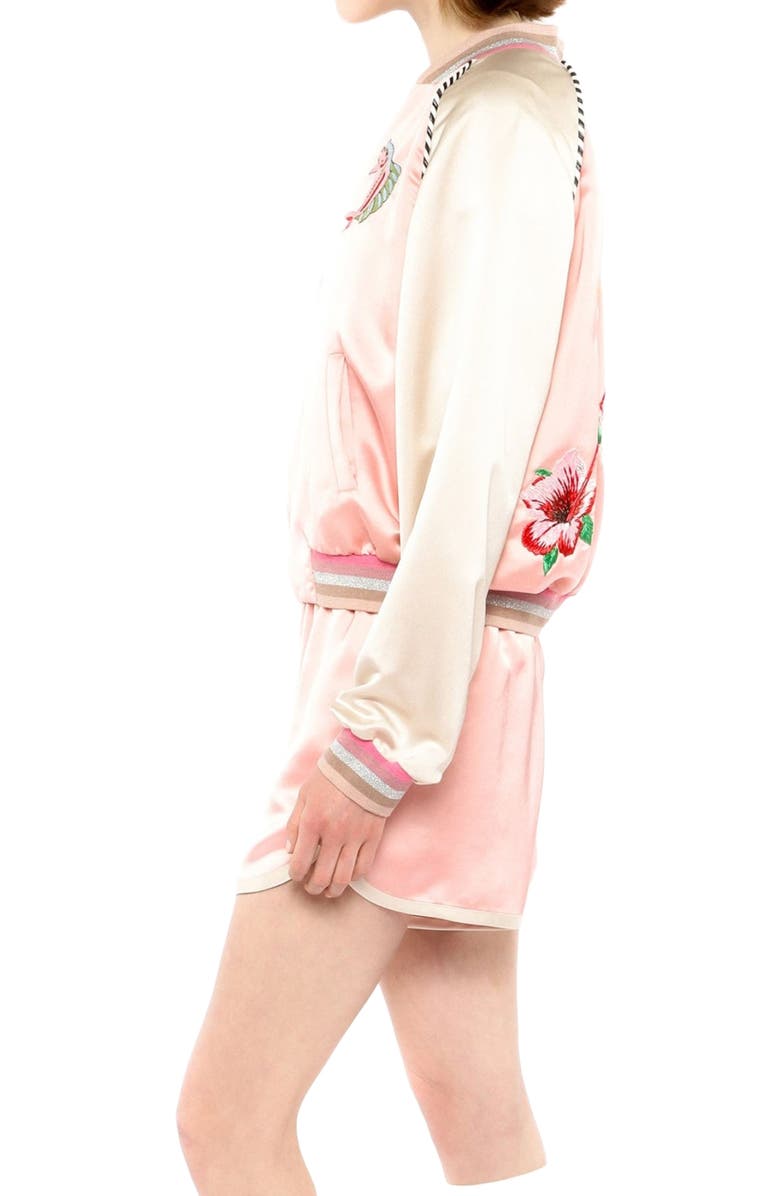 Anna Sui Satin Embroidered Souvenir Jacket, Alternate, color, Pastel Pink