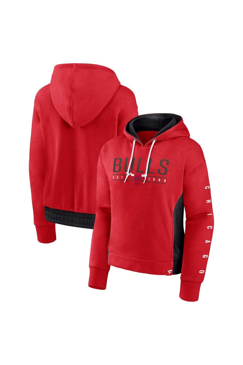 Women's Fanatics Branded Red Chicago Bulls Iconic Halftime Colorblock Pullover Hoodie, Main, color, Red