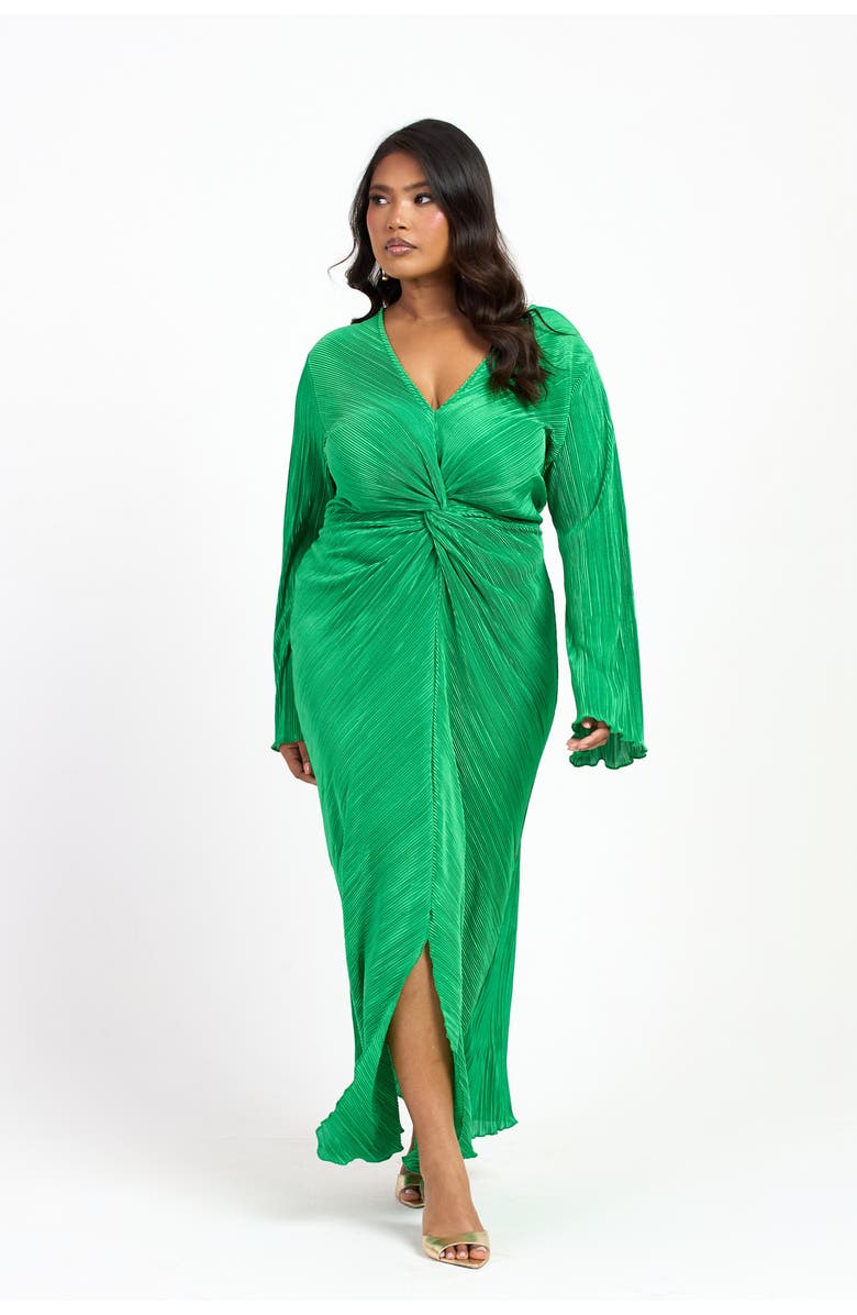 FASHION-SZN CURVE Curve Plisse Flare Sleeve Midaxi Dress, Main, color, Green