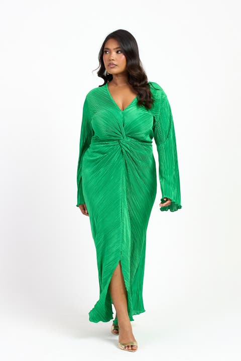 Curve Plisse Flare Sleeve Midaxi Dress