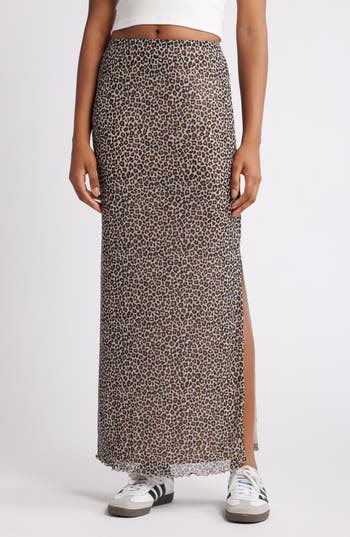 Bp. Printed Mesh Maxi Skirt In Brown