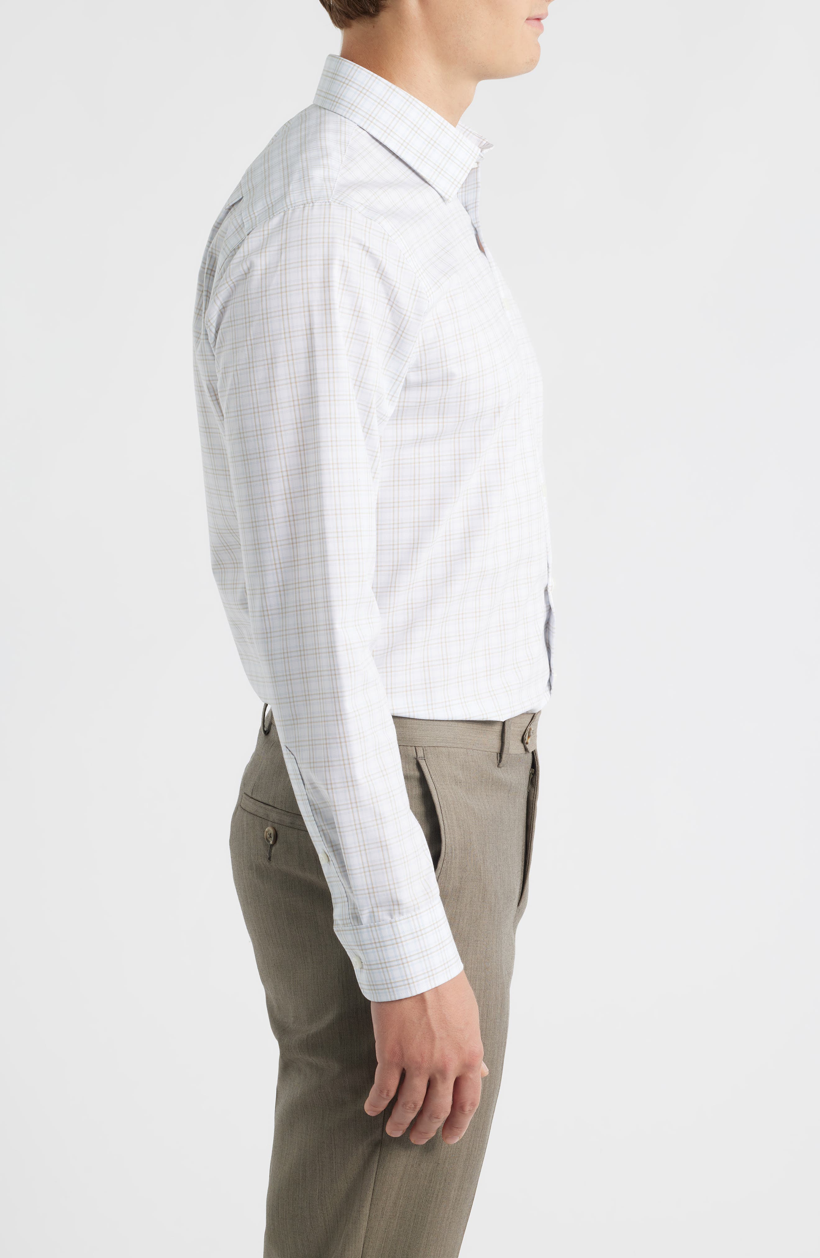 nordstrom men's shop trim fit non-iron dress shirt Nordstrom Trim Fit Premium Performance Dress Shirt in Blue Ivoris Stripe at Nordstrom, Size 16.5